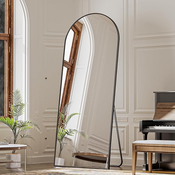 24 x 65 inch Arched Full Length Mirror, Black Arch Floor Mirror Full Length with Stand, Full Body Standing Mirror for Living Room, Bedroom, Hanging or Leaning Against The Wall