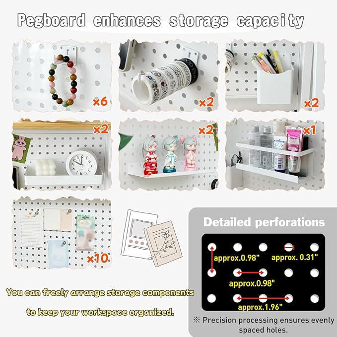 lumizone Folding Desk with Pegboard Collapsible Desk 29" Home Office Desk No Assembly Required Folding Table with Hooks Boxes and Storage Accessories for Organizing (Nature-White+Accessories Set)