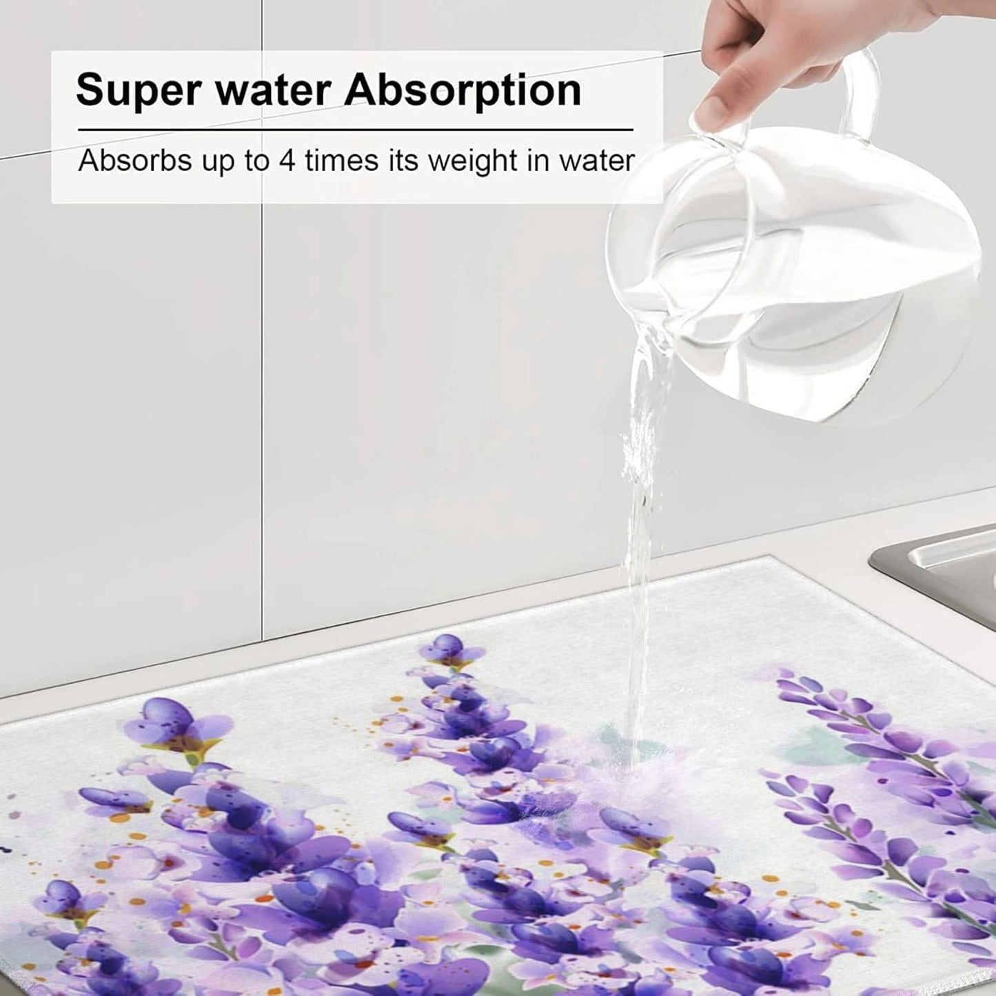 Absorbent Dish Drying Mat For Kitchen Counter, Lavender Microfiber Dish Drying Pad, Kitchen Gadgets For Easy Clean Multi-Use