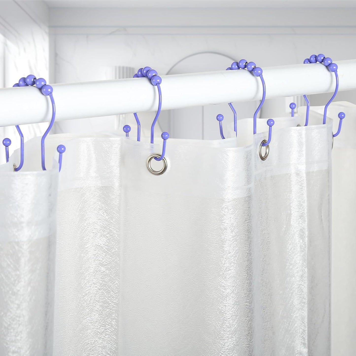 Goowin Shower Curtain Hooks, 12 Pcs Shower Curtain Rings, Stainless Steel Shower Curtain Hooks Rings Rust Proof, Smooth Sliding Anti-Drop Double Shower Hooks for Shower Curtain, Rods (Purple)