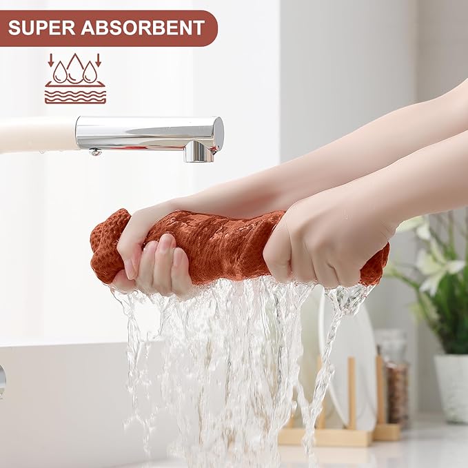 Homaxy 100% Cotton Kitchen Towels and Dishcloths Set, 12 x 12 Inches and 13 x 28 Inches, Set of 8 Bulk Kitchen Towels Set, Ultra Soft Absorbent Dish Cloths for Washing Dishes, Rust