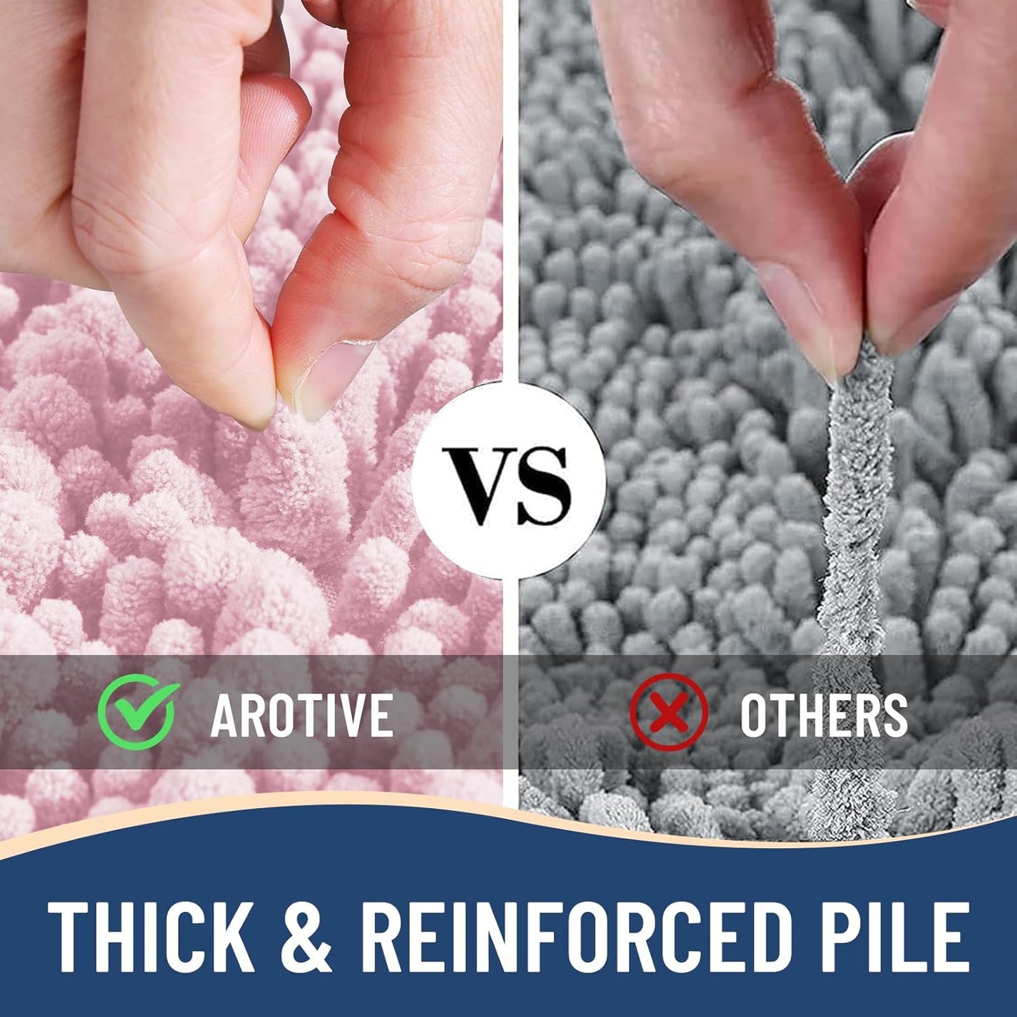 Arotive Luxury Chenille Bathroom Rug Mat, Extra Soft Thick Absorbent Shaggy Bath Rugs, Non-Slip Machine Wash Dry, Plush Bath Mats for Bathroom, Shower and Tub, 44x24, Pink