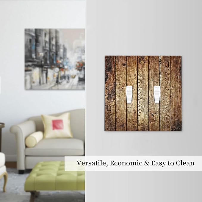 Rustic Brown Wood Natural Wooden Decorative Switch Plates 2 Gang Double Toggle Wall Plate Electrical Faceplate Outlet Light Switch Cover for Bedroom Home Decor