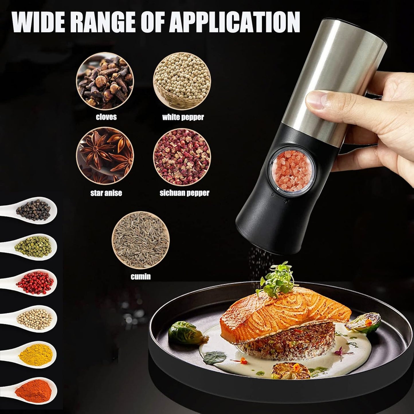 Gravity Electric Salt and Pepper Grinder Set with Battery Operated, Automatic Salt and Pepper Grinder Set with Dustproof Cover, Stainless Steel with Adjustable Ceramic Grinder,One Hand Operation