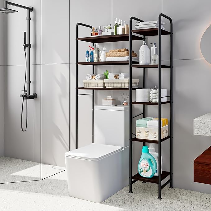 Over The Toilet Storage Bathroom Organizer Shelf Freestanding Space Saver with Toilet Multifunctional Rack (BlackOak)