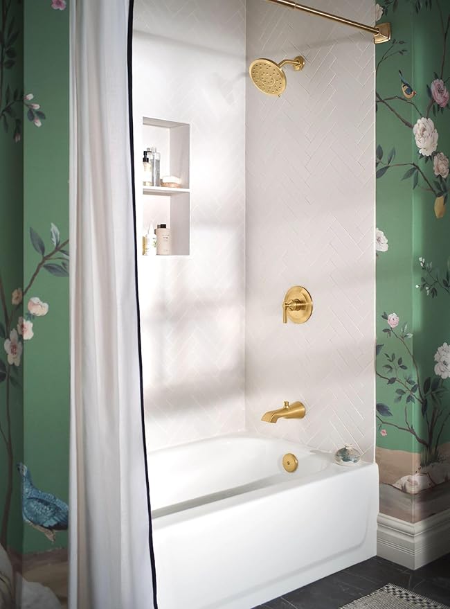 Moen Brushed Gold 72-Inch Adjustable Permanent Mount Curved Shower Curtain Rod, CSR2164BG