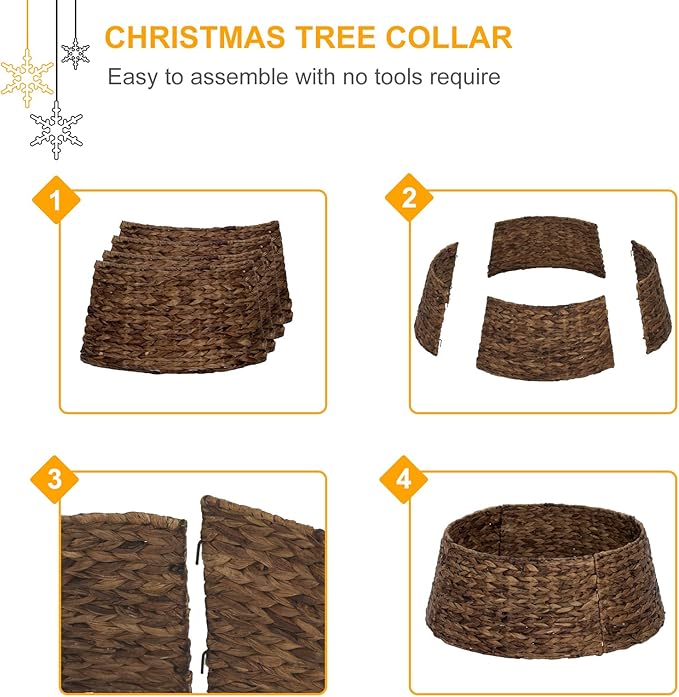 SUNNYPARK Christmas Tree Collar, 23.5’’ Hand-Woven Natural Water Hyacinth Christmas Tree Collar Basket Base Cover - Chestnut Brown