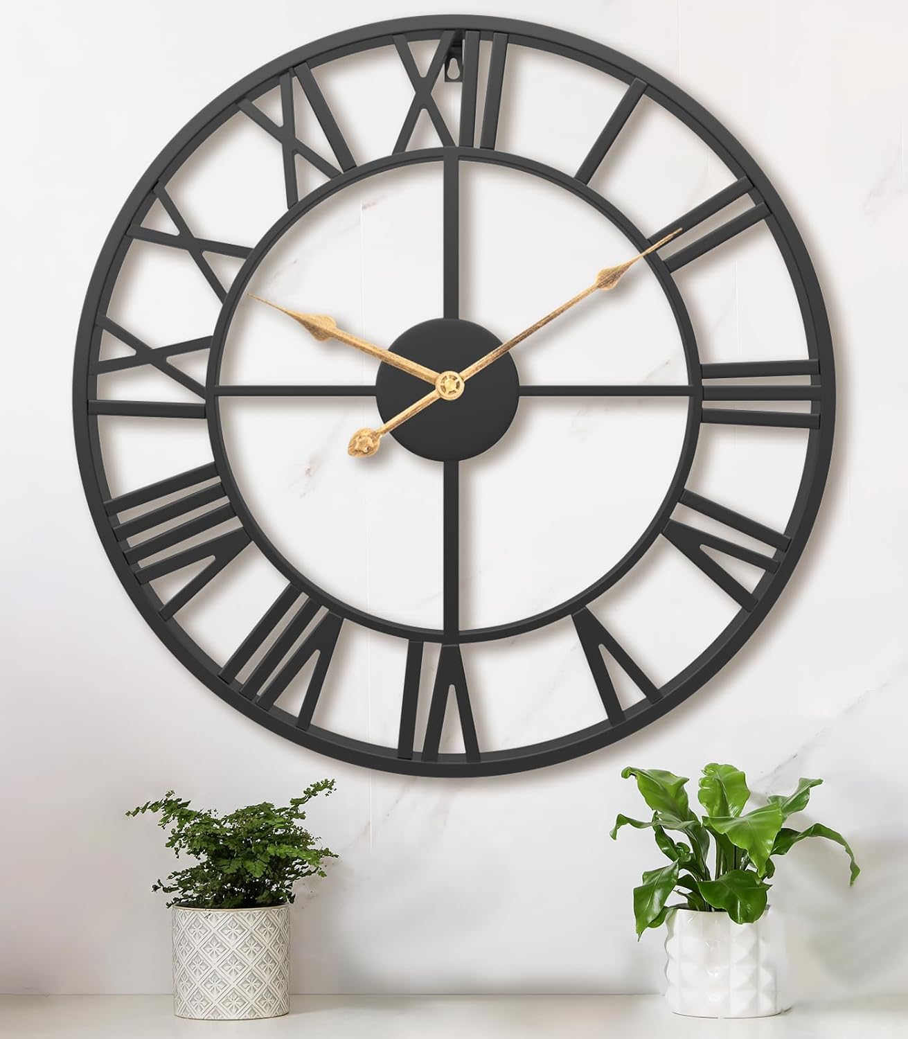 14 Inch Large Wall Clocks for Living Room Decor,Big Silent Battery Operated Metal Wall Clock,Rustic Modern Farmhouse Roman Numerals Wall Clock for Kitchen,Office,Bedroom,Dining Room
