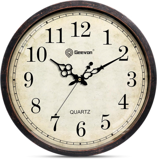 Geevon Vintage Wall Clock, Silent 16" Non Ticking Retro Round Clock Quartz Decorative Battery Operated Wall Clock for Kitchen,Office,Classroom,Bedroom,Living Room Decor
