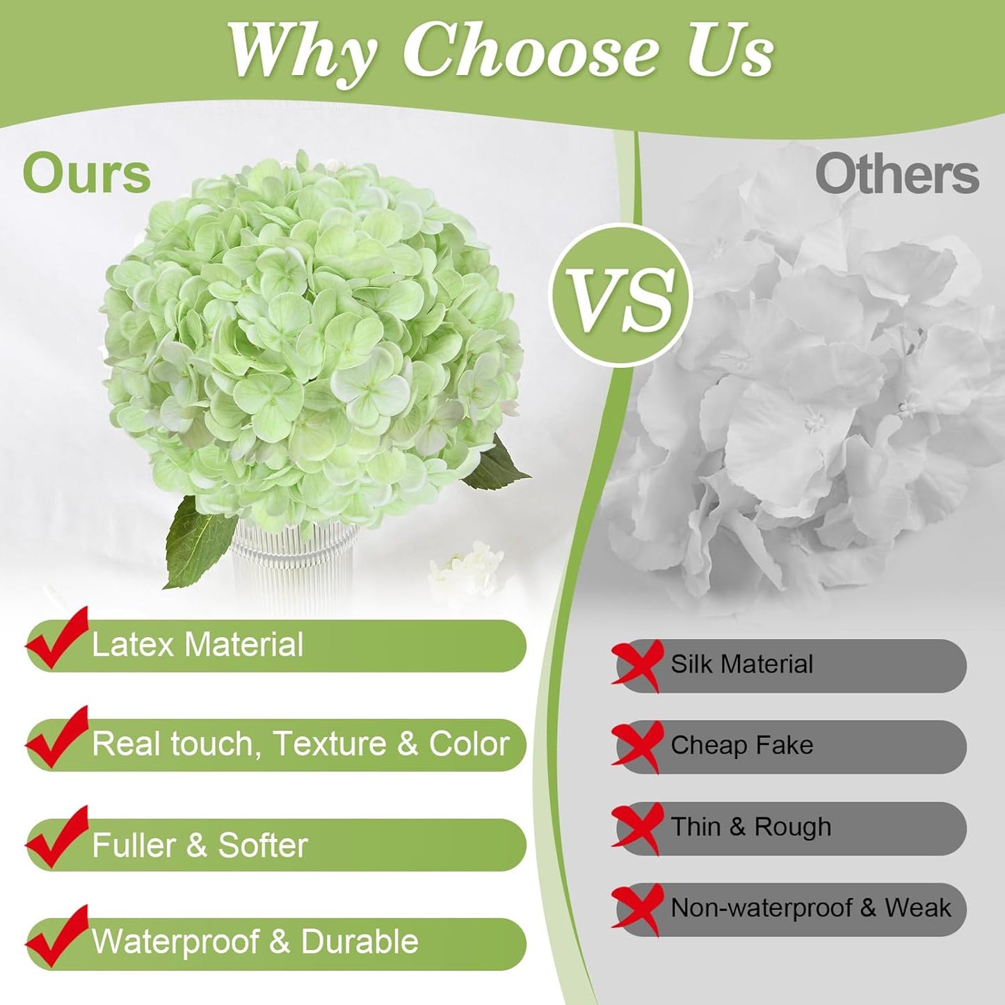 Artflower 4Pcs Real Touch Hydrangea Artificial Flowers, 22.5'' Light Green Full Latex Faux Hydrangea Flowers for Home Floral Arrangements Wedding Bouquets Kitchen Table Centerpiece Decorations