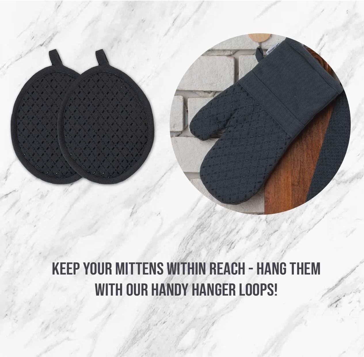 LANE LINEN Kitchen Towels and Dishcloths Sets - 16 Pc Kitchen Essentials for New Home, Heat Resistant Silicone Oven Mitts & Pot Holder, Absorbent Terry Hand Towels & Dish Towel - Grey