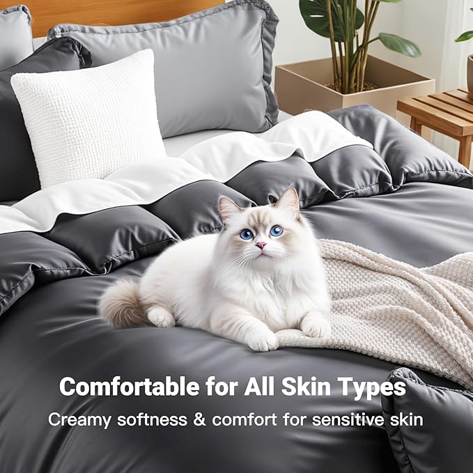 NEXHOME PRO Duvet Cover Queen, Duvet Cover Set, Ultra Soft, Viscose from Bamboo Cooling, 1 Duvet Cover and 2 Pillowcases, 90"x90", Dark Grey, Comforter Not Included