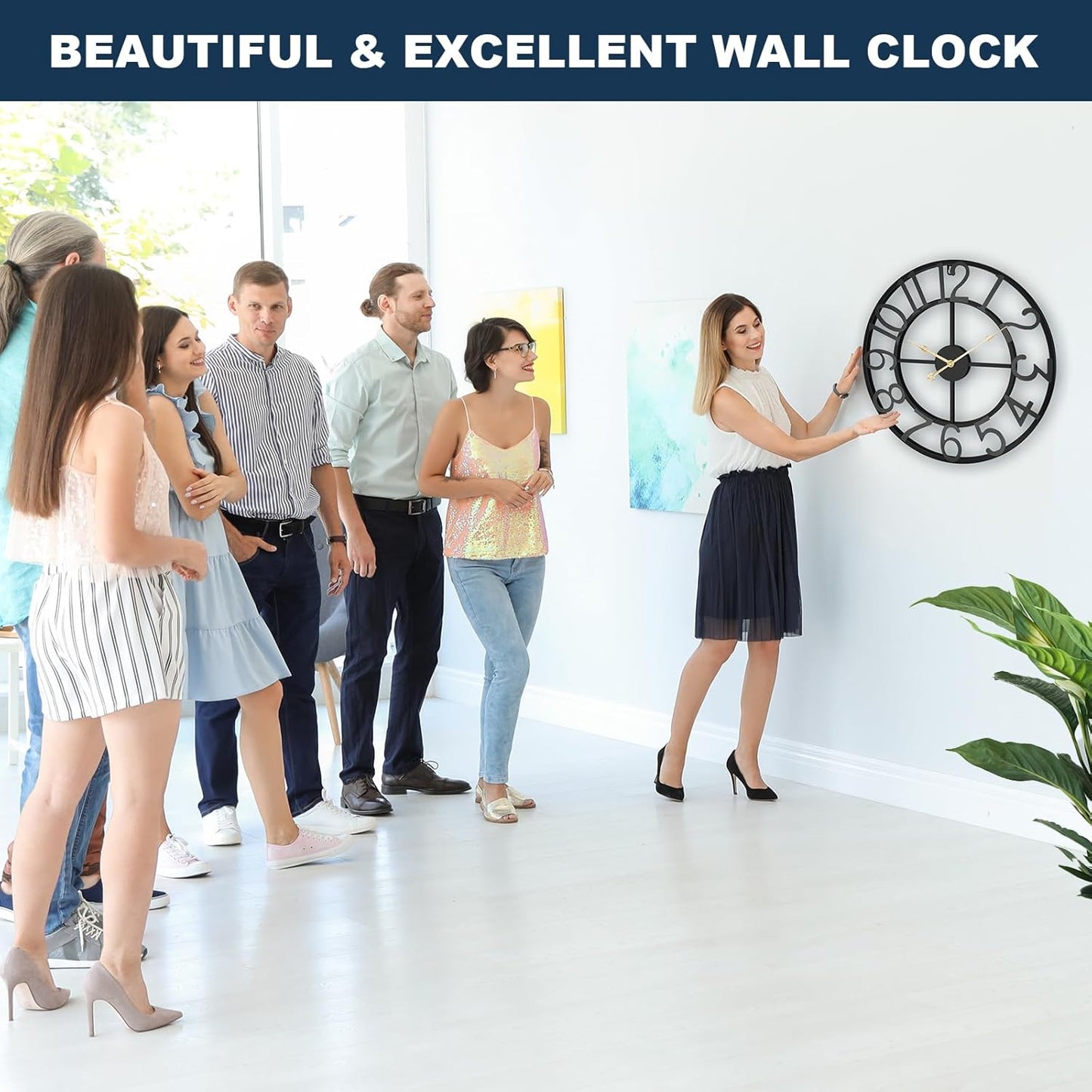 14 Inch Large Wall Clocks for Living Room Decor,Big Silent Battery Operated Metal Wall Clock,Rustic Modern FarmhouseArabic Numerals Wall Clock for Kitchen,Office,Bedroom,Dining Room