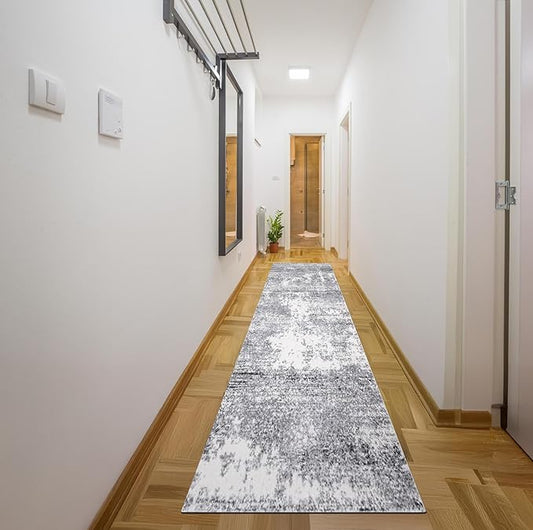 Keen Home Design Area Rugs - 2x16 Non-Shedding, Abstract Rugs for Kitchen, Living Room, Bedroom, Dining Room, Entryway - Size: 2'8" x 16', Abstract Cream/Grey