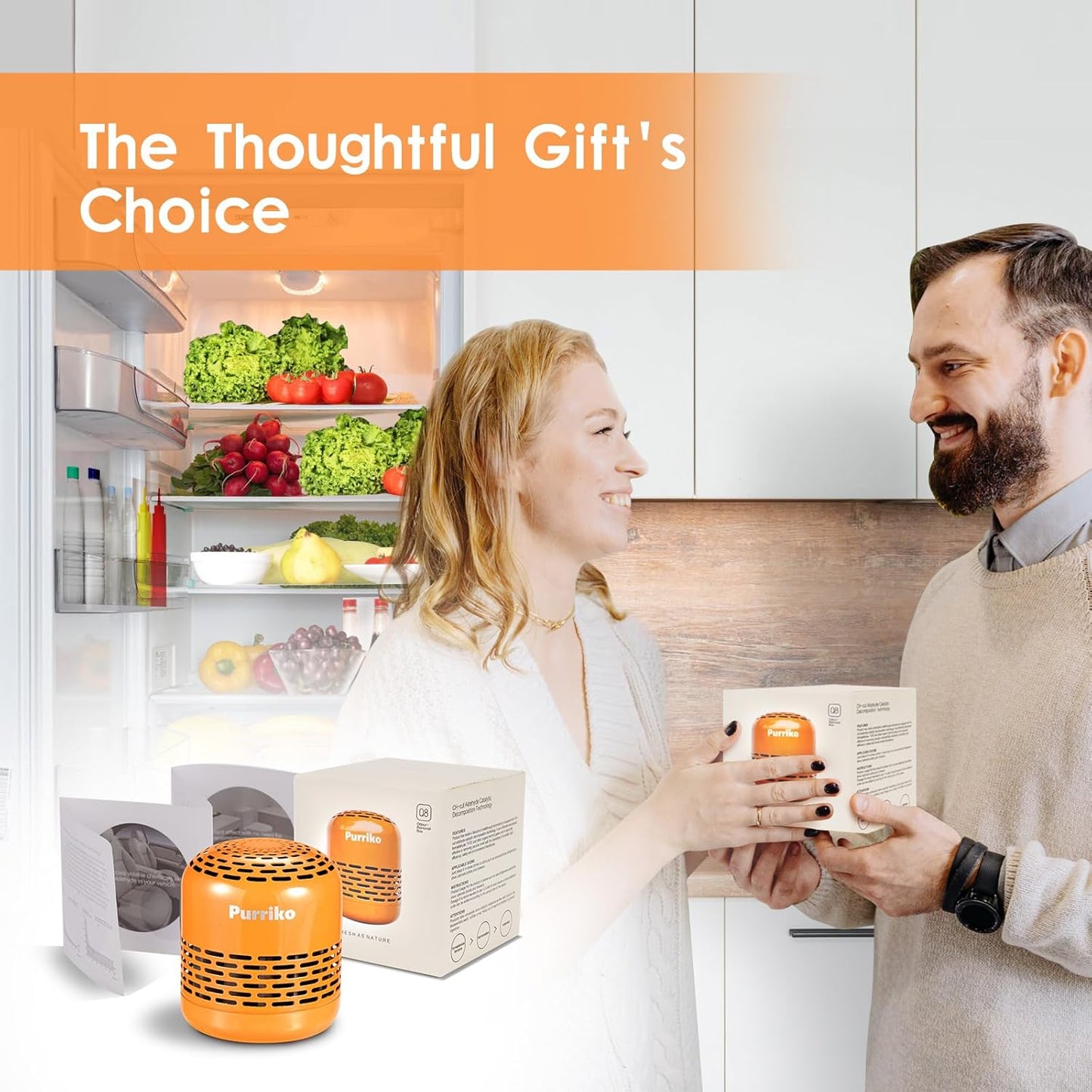 Purriko Refrigerator Deodorizer,Lasts for 10 Years,Refrigerator Odor Eliminator,Fridge Deodorizer,More Effective Than Baking Soda Bamboo Air Purifying Bags,Orange