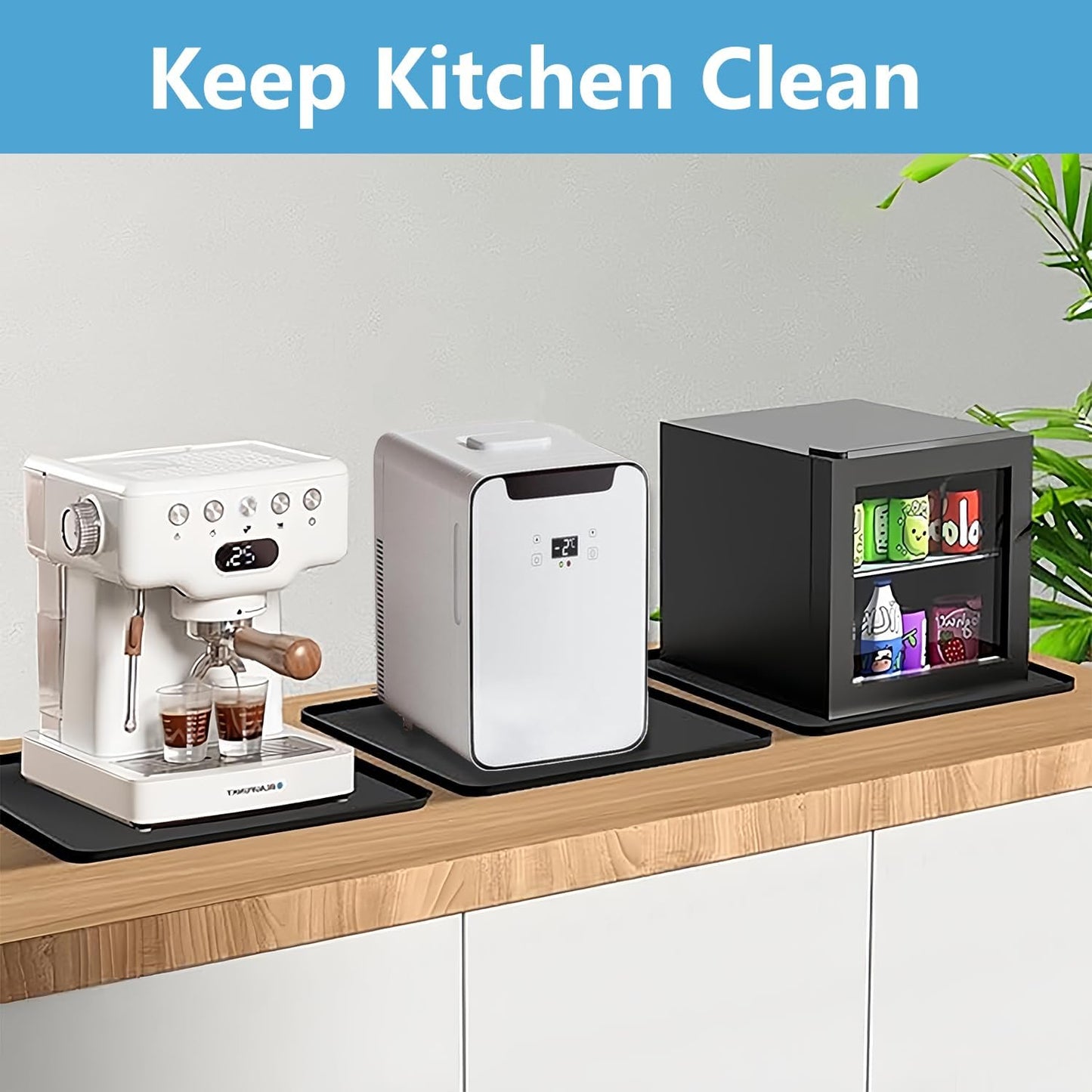 Mini Fridge Mat, 24x24 Inch Silicone Protective Drip Tray with Raised Edge - Leak Proof Floor Guard for Water Dispenser, Washer, Dryer, Pet Bowls - Easy Clean & Foldable