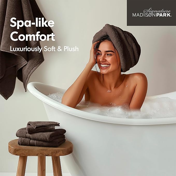 Madison Park 800GSM Bathroom Towel Set of 8 100% Cotton Bath Towel Set for Bathroom Luxurious Highly Absorbent 2 Bath Towels 2 Hand Towels 4 Washcloths Quick Dry Spa Quality Brown