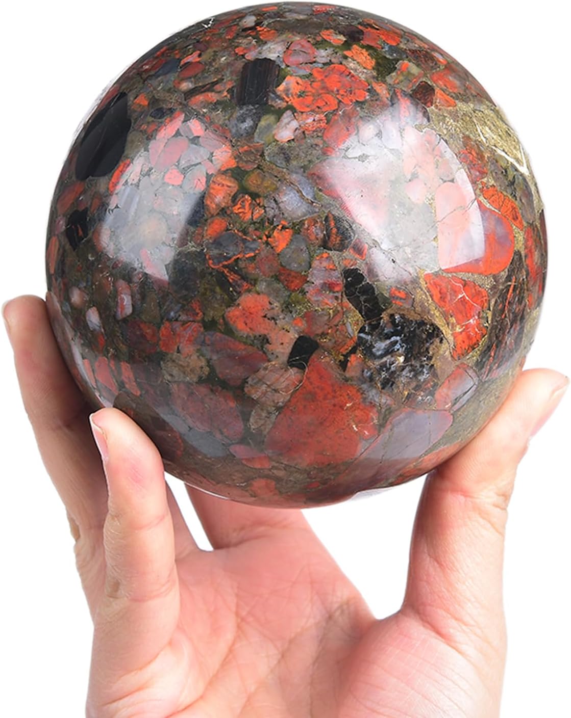 JIC Gem Large Brazilian Red Agate Crystal Sphere Gemstone Sphere Red Healing Crystal Ball with Display Stand Home Decor Meditation Grid Energy Balance (100-110mm)