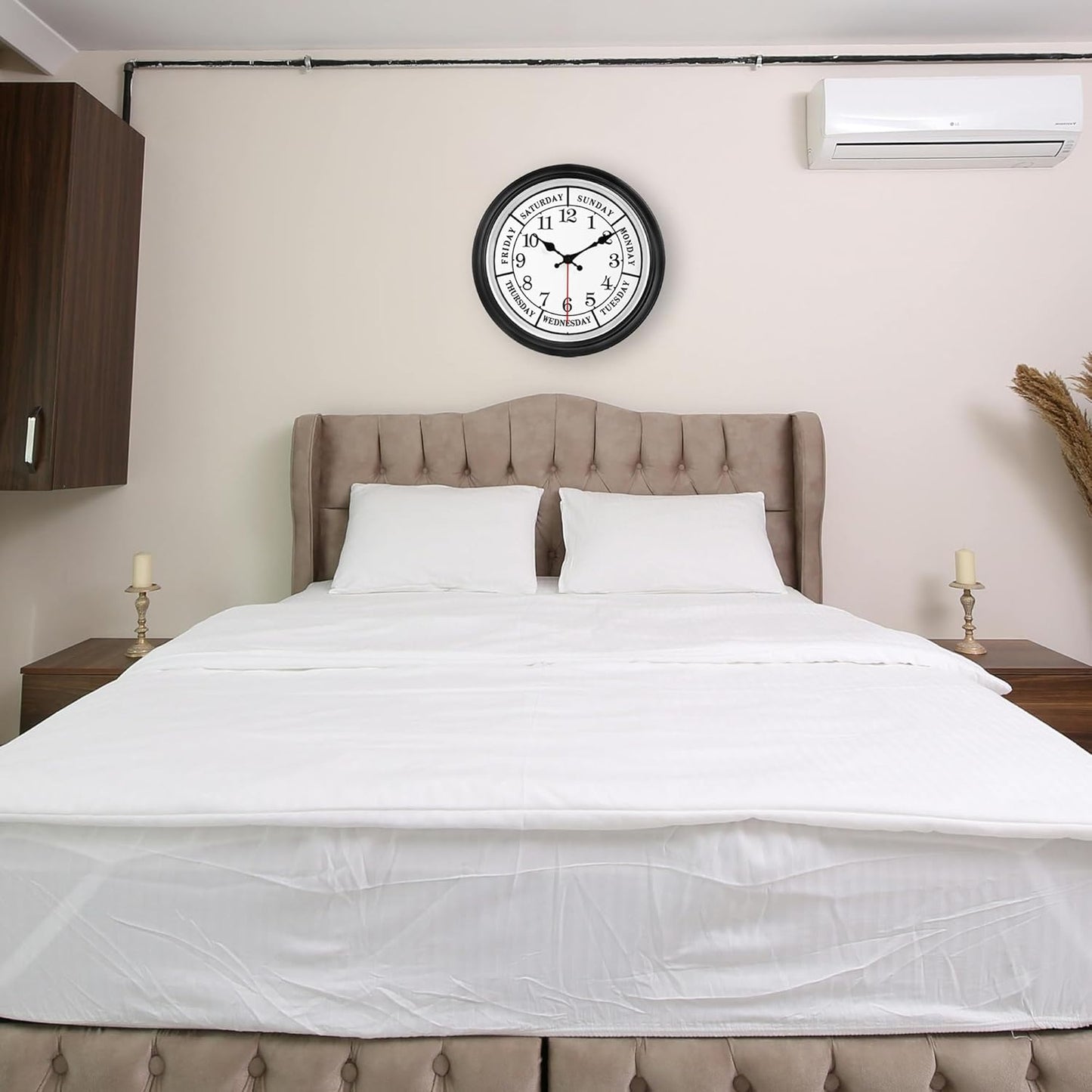 45MinST 12 Inches Retro Wall Clock,Day of The Week Wall Clock,Calendar Day Clock,Silent Non Ticking Battery Operated Movement(Silver)