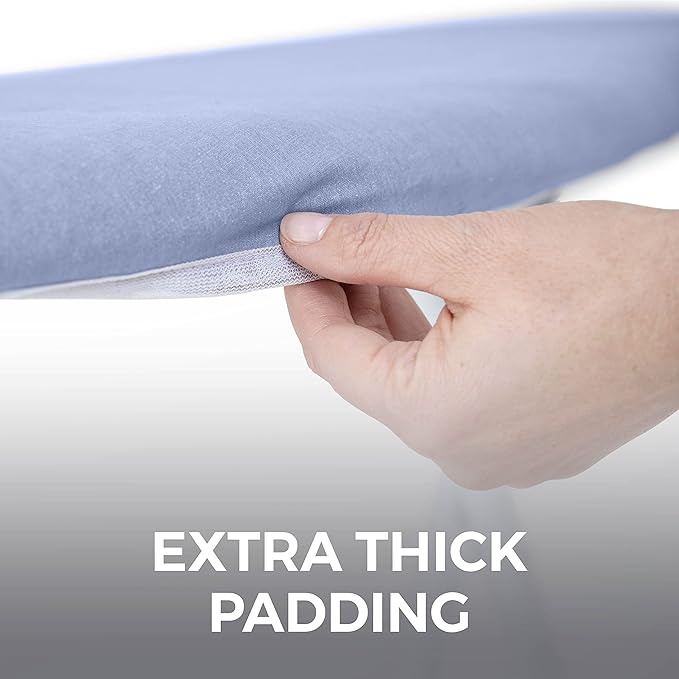 HOME GENIE Ironing Board Cover, Silicone Coating, Full Size Scorch Resistant Padding, Elastic Edge Heavy Duty Iron Pad Covers Standard Boards, Hook and Loop Fastener Strap Extra Thick, Blue 15 x 54