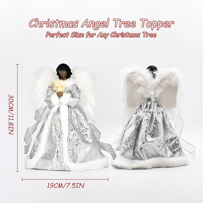 Angel Tree Topper with Lights, Lighted Tree Toppers Christmas Decorations, Elegant and Durable, Perfect for Holiday Home Decor and Gifts, Black, WOKEISE