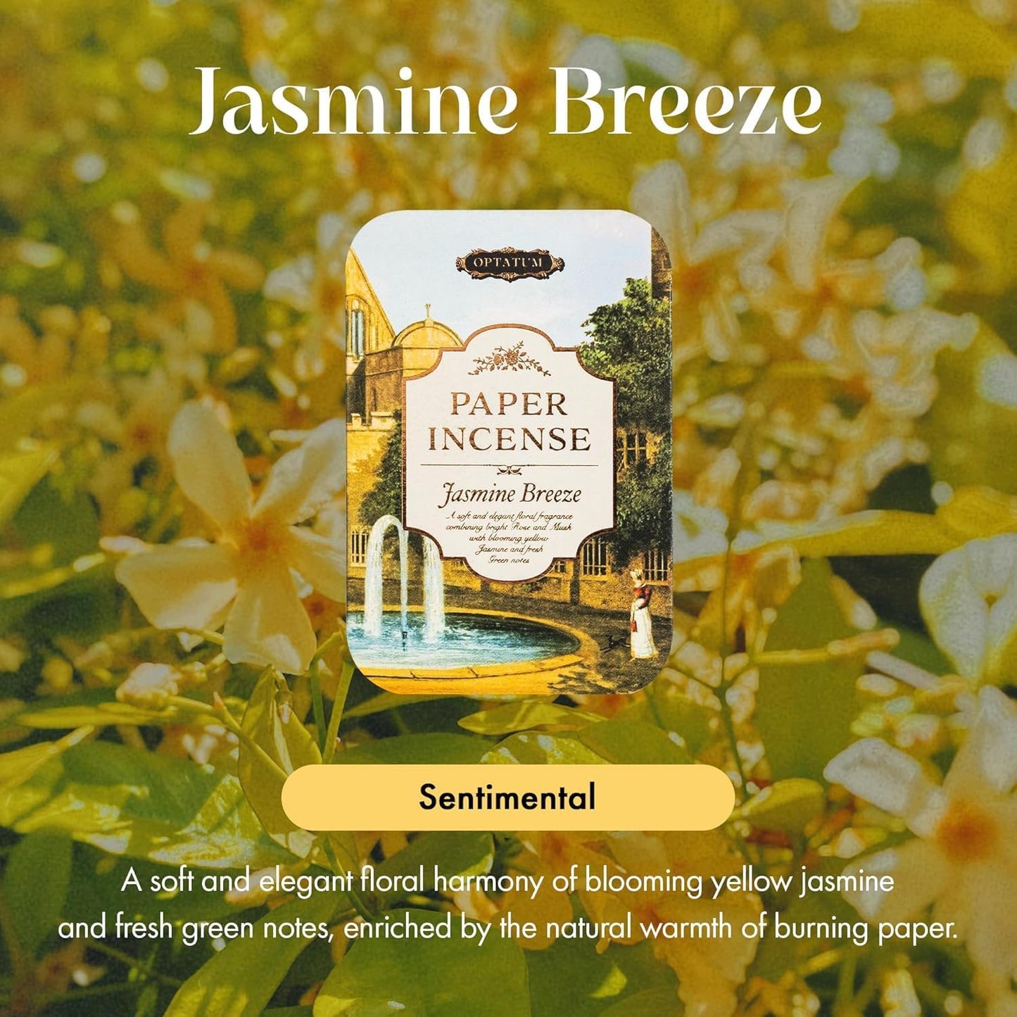 Paper Incense - 48pcs with Vintage Tin Case, Burning Papers Infused with Natural Essential Oils, Quick Usage & Long-Lasting Fragrance, Eliminating Bathroom, Kitchen, Pet Odors - Jasmine Breeze