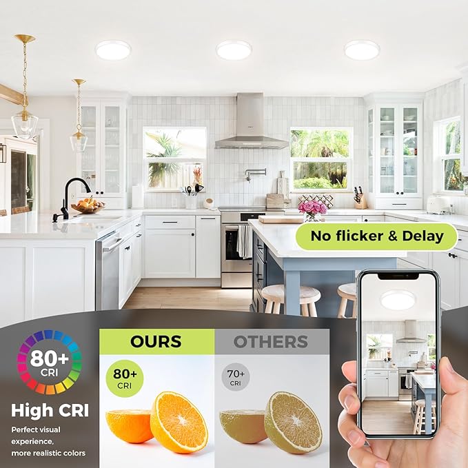 hepside LED Flush Mount Ceiling Light Fixture, 7Inch 15W, Dimmable&3000K/3500K/4000K/5000K/6500K Adjustable Low Profile Ceiling Lights, 1500LM Round Lamp for Bathroom, Closet, Kitchen, Hallway, White