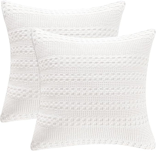 PHF 100% Cotton Waffle Weave Pillow Covers 24" x 24", 2 Pack Luxury Square Shell for Elegant Home Decor, No Filling, Luxury Aesthetic Soft Pillow Covers for Bed, White