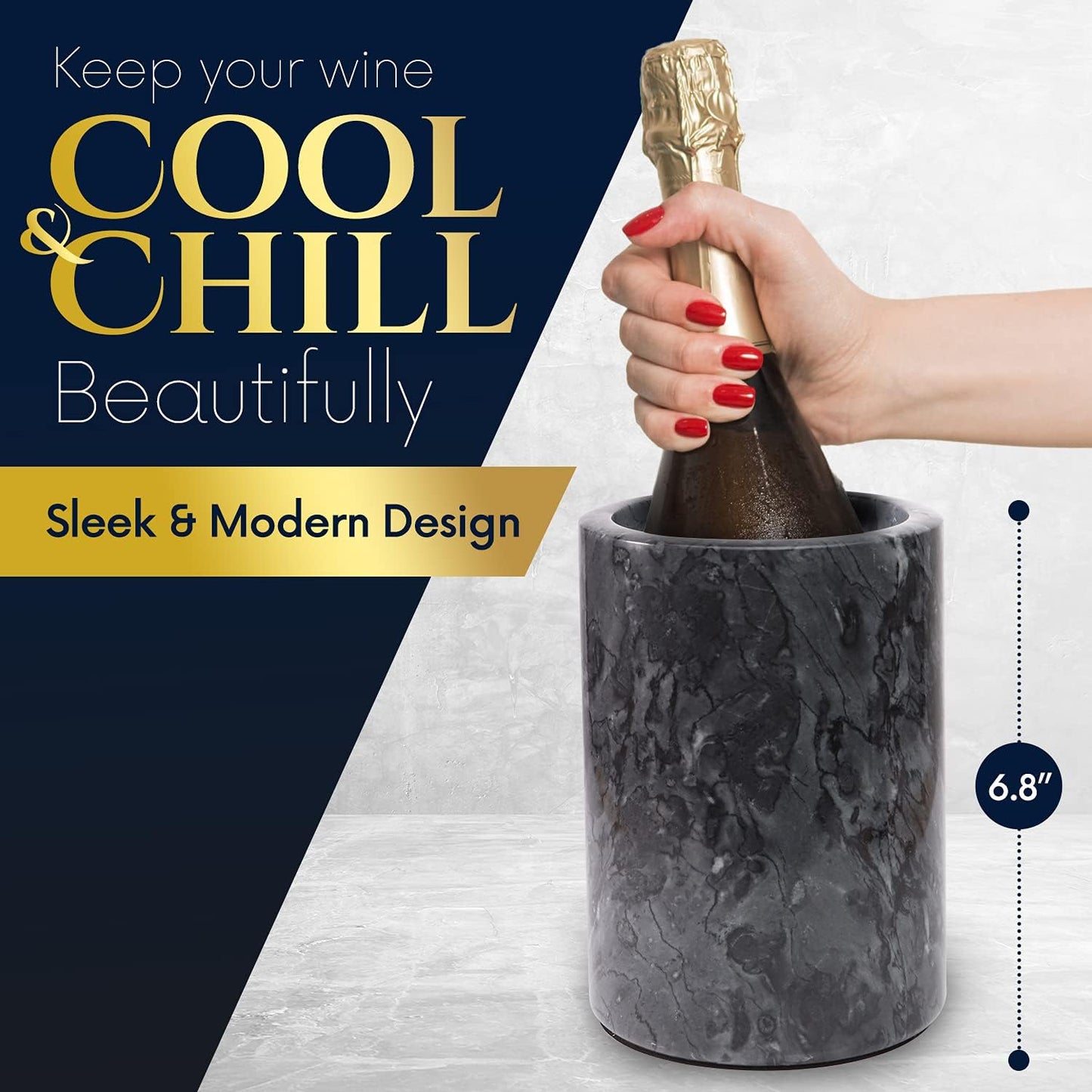 Homeries Marble Wine Chiller Bucket - Wine & Champagne Cooler for Parties, Dinner – Keep Wine & Beverages Cold, Wine Chillers for Bottles – Holds Any 750ml Bottle (Gray)