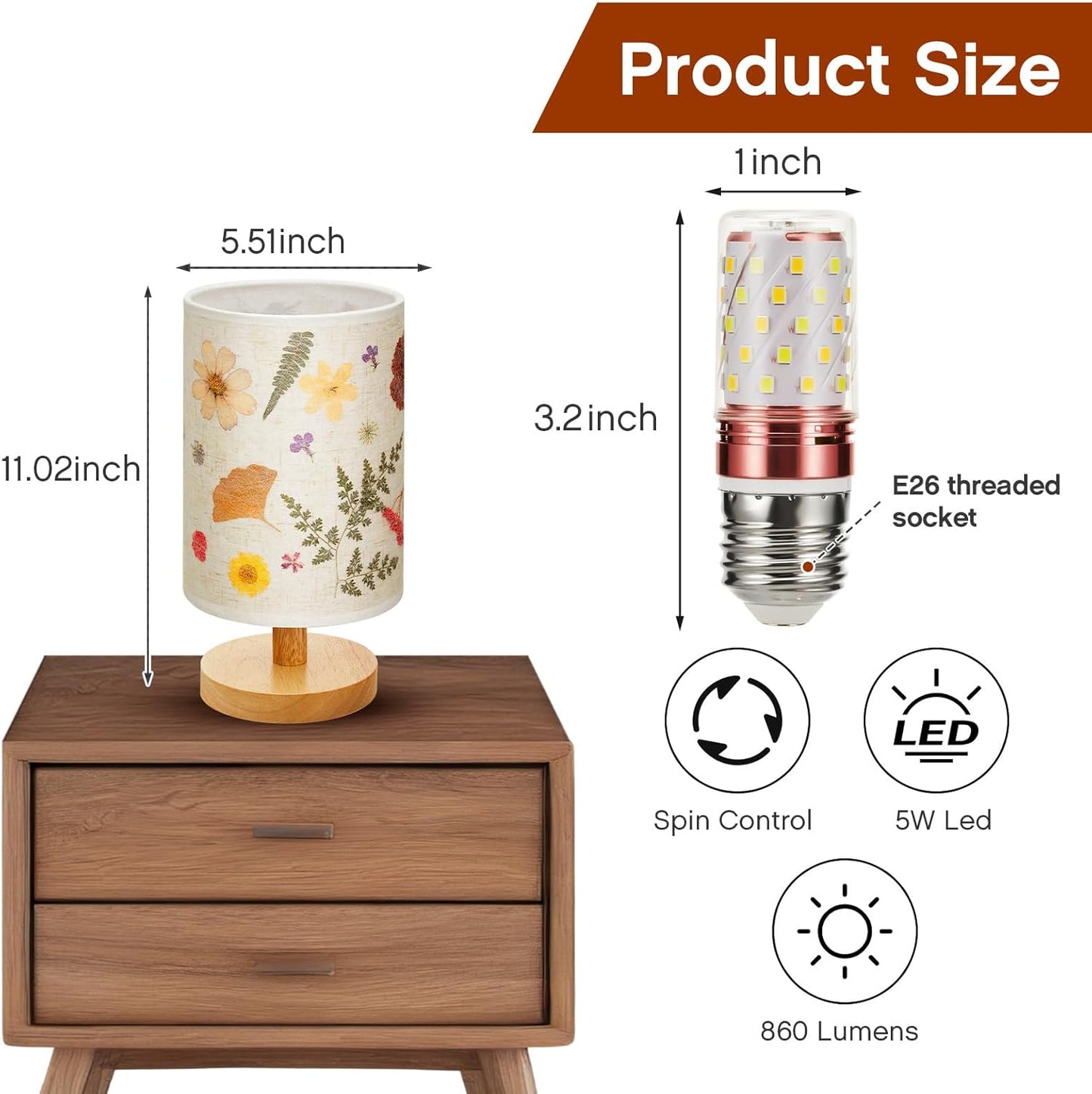 Hortsun Pressed Floral Lamp Bedside Vintage Flower Desk Lamp for Bedroom Living Room, Dorm, Home, Office Decor(1 Pcs,DIY Style)