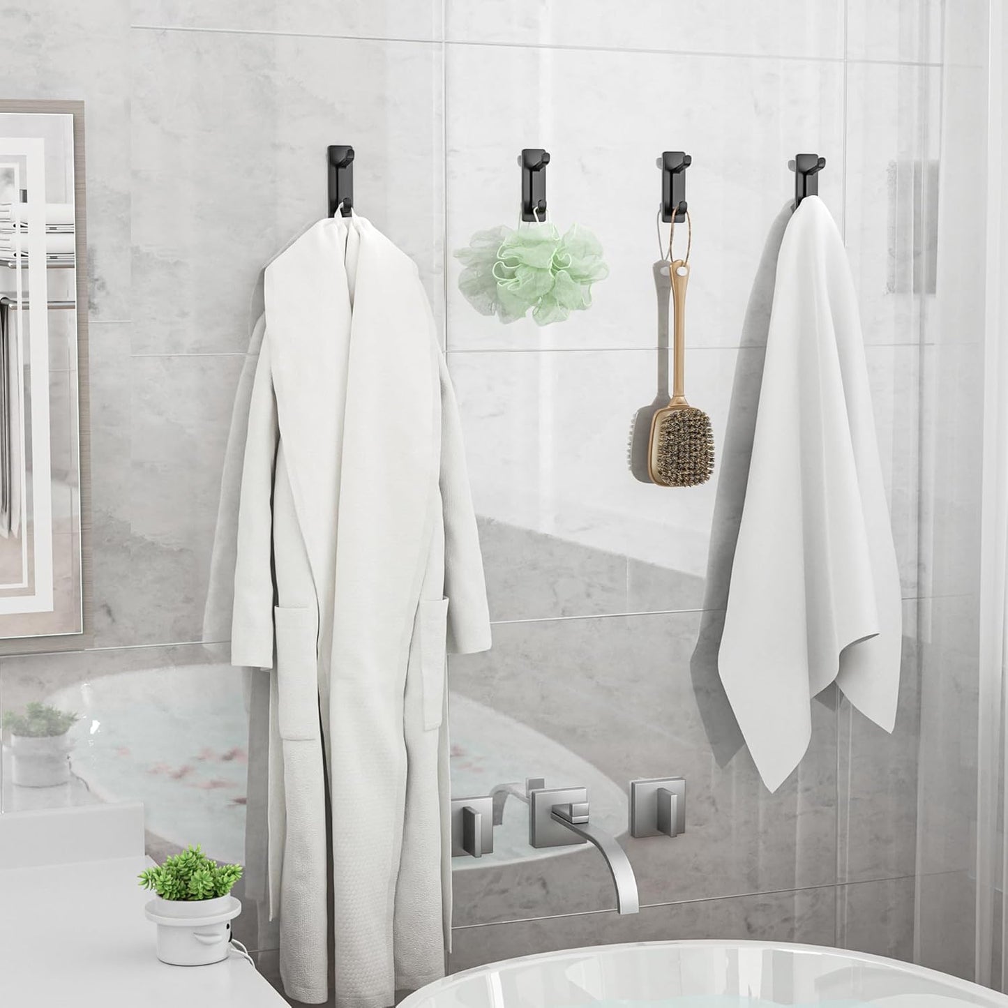 Self Adhesive Wall Hooks for Hanging: Extra Strong 13 LB, Hook for Coat, Towel in Bathrooms, Shower, Kitchen, Wall, Door Hook, Black 6 Pack