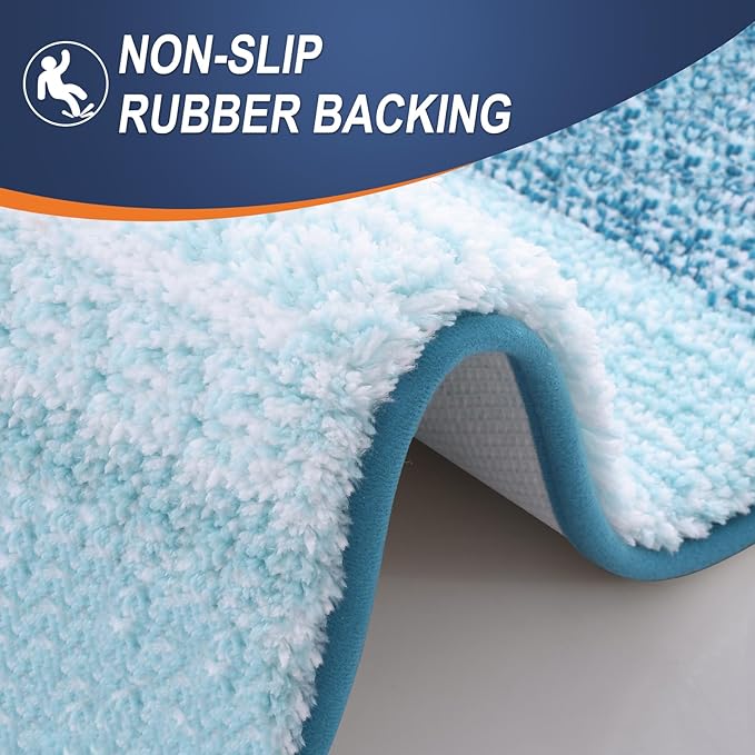 OLANLY Bathroom Rug Set 2 Piece, Soft Absorbent Microfiber Bath Mats and U-Shaped Contour Toilet Rug, Non-Slip, Machine Wash Dry, Plush Shaggy Bath Mats for Bathroom (24"x16"+24"x20", Peacock Blue)