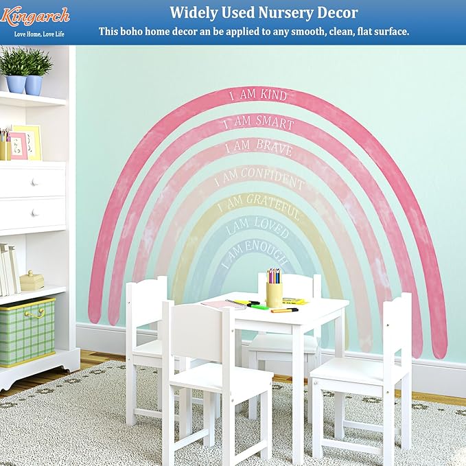 Large Colorful Rainbow Wall Decals, Insparational Peel and Stick Fabric Nursery Wall Decor, Removable Home Room Wall Decor Murals Stickers for Kids Girls Toddler Bedroom Living Room Playroom