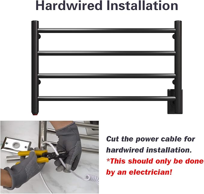 HEATGENE Towel Warmer 4 Bar Towel Dryer Wall-Mounted Plug-in Bath Towel Heater - Matte Black
