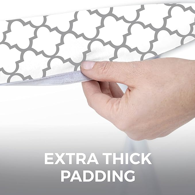 HOME GENIE Ironing Board Cover, Silicone Coating, Full Size Scorch Resistant Padding, Elastic Edge Heavy Duty Iron Pad Covers Standard Boards, Hook and Loop Fastener Strap Extra Thick, Quatrefoil Gray