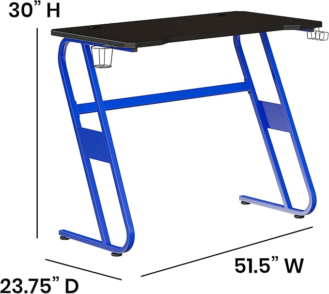 Flash Furniture Fisher Gaming Desk - Blue Ergonomic Computer Desk - 51.5" Gamers Table with Cup Holder and Headphone Hook