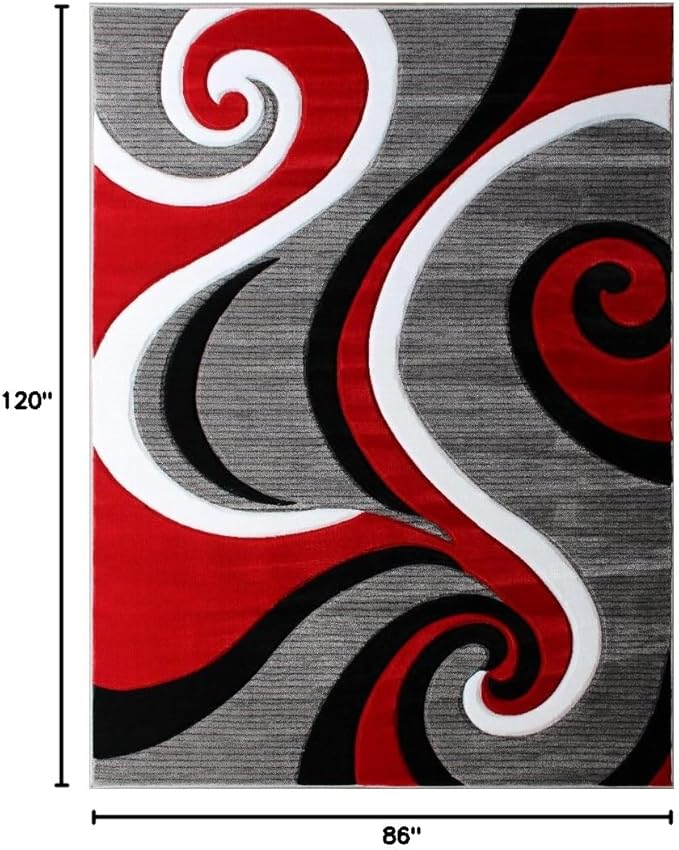 Masada Rugs, Sophia Collection Hand Carved Area Rug Modern Contemporary Red White Grey Black (8 Feet X 10 Feet)
