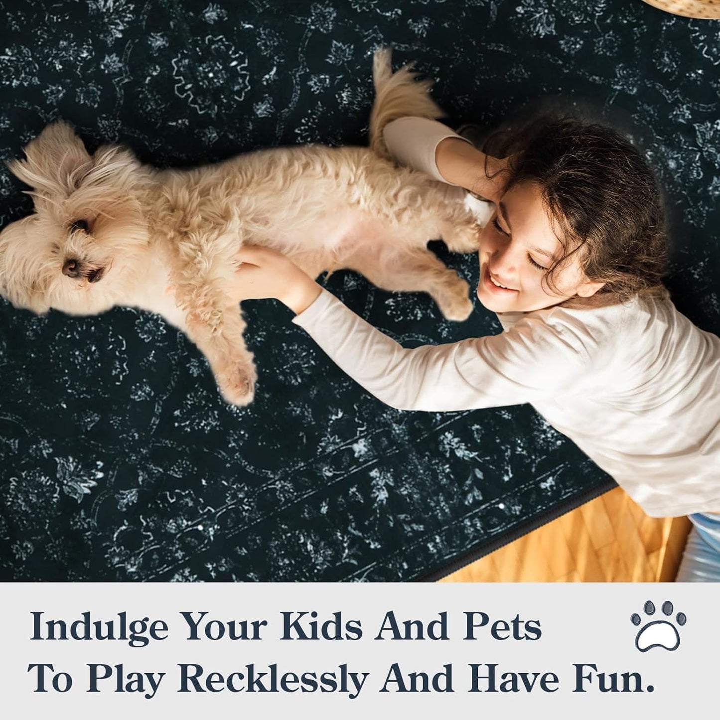 Vintage Black Rug for Bedroom, Non Slip Washable Area Rugs 5x7 for Living Room, Ultra-Thin Soft Boho Bedroom Rug for Dining Room Office (5'x7', Black)