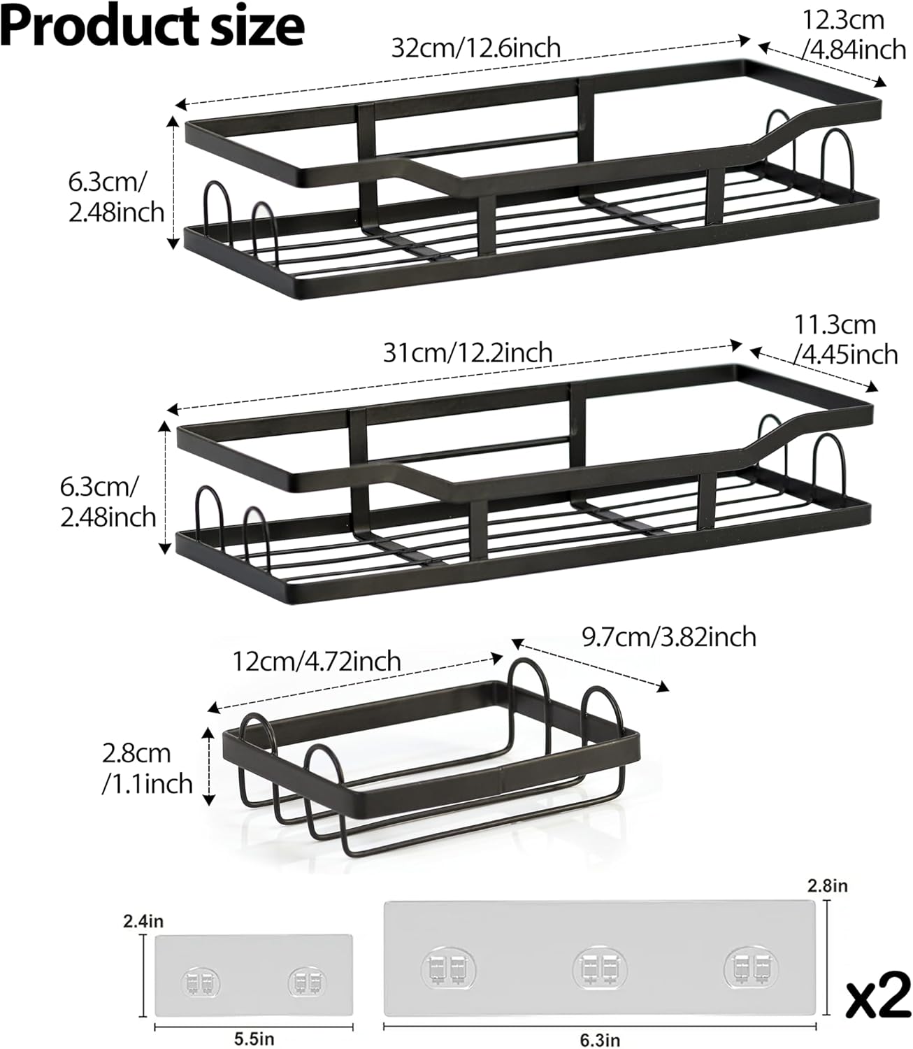 Premium 3 Pack Shower Caddy , Adhesive Bathroom Organizer And Storage Shelves , Rustproof Stainless Steel Shower Shelves With Large Capacity , Home & Kitchen Decor , No Drill , Space-Saving Design