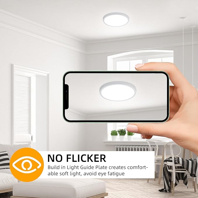 Hlite 6pack 9 Inch Flush Mount LED Ceiling Light Fixture,18W 1800LM Super Slim Light Fixtures Ceiling Mount 3000K/4000K/5000K 3CCT Selectable,Ceiling Light Fixtures for Kitchen,Bedroom (White)