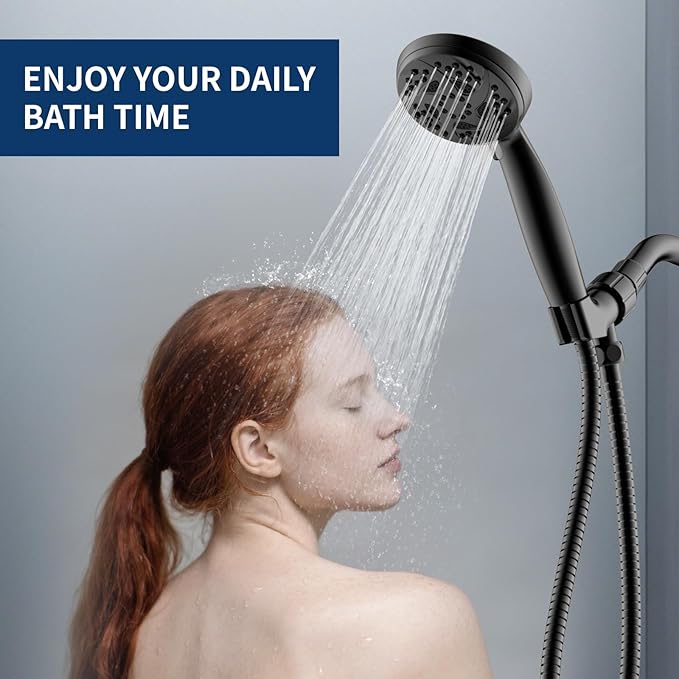 Hand Held Shower Head, High Pressure 6 Spray Mode Handheld Showerhead, Matte Black Shower Head with 59 Inch Stainless Steel Hose and Adjustable Bracket