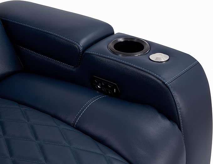 Valencia Tuscany Home Theater Seating | Premium Top Grain Italian Nappa 11000 Leather Power Recliner with Power Lumbar Support & Headrest (Single Recliner, Navy Blue)