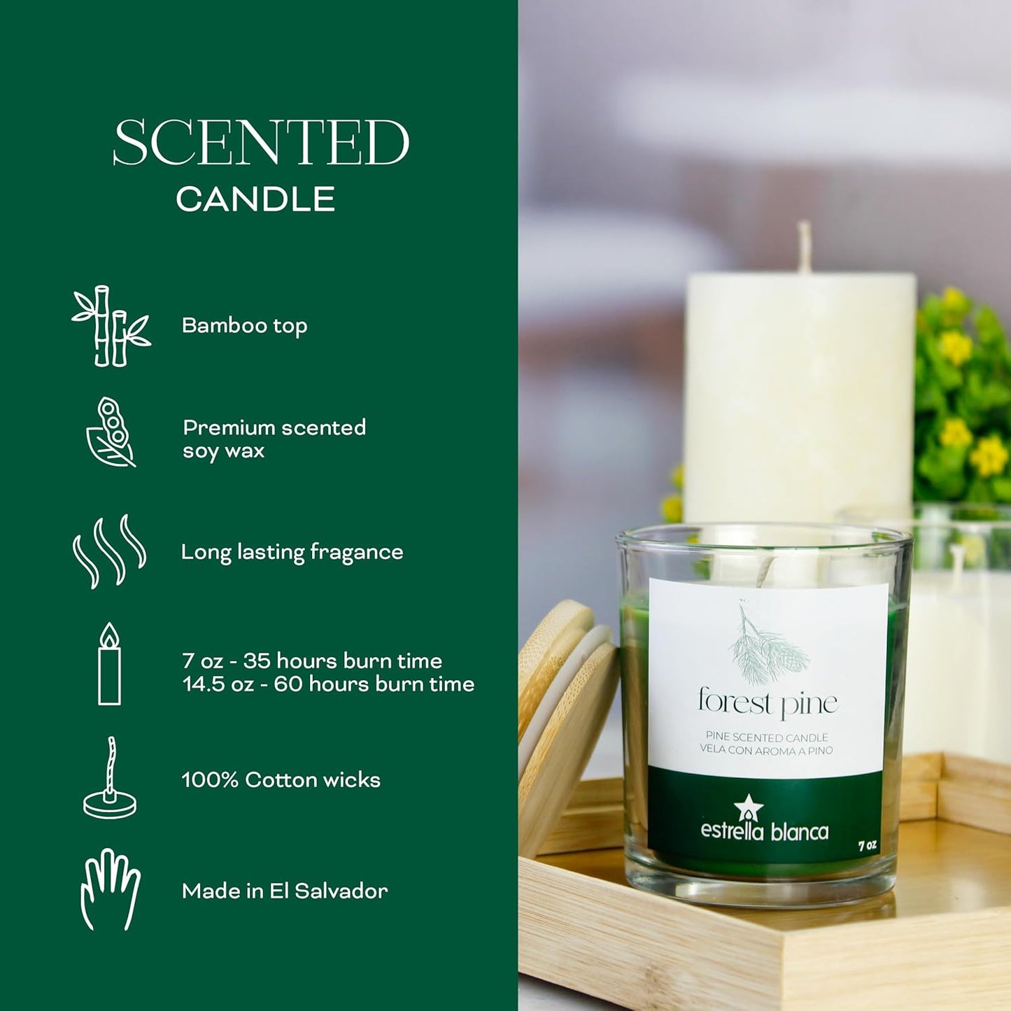 Forest Pine Candle – 14.5oz Soy Wax Scented Jar Candle with Long-Lasting Burn, Fresh Woodsy Aroma for Home, Office & Everyday Relaxation