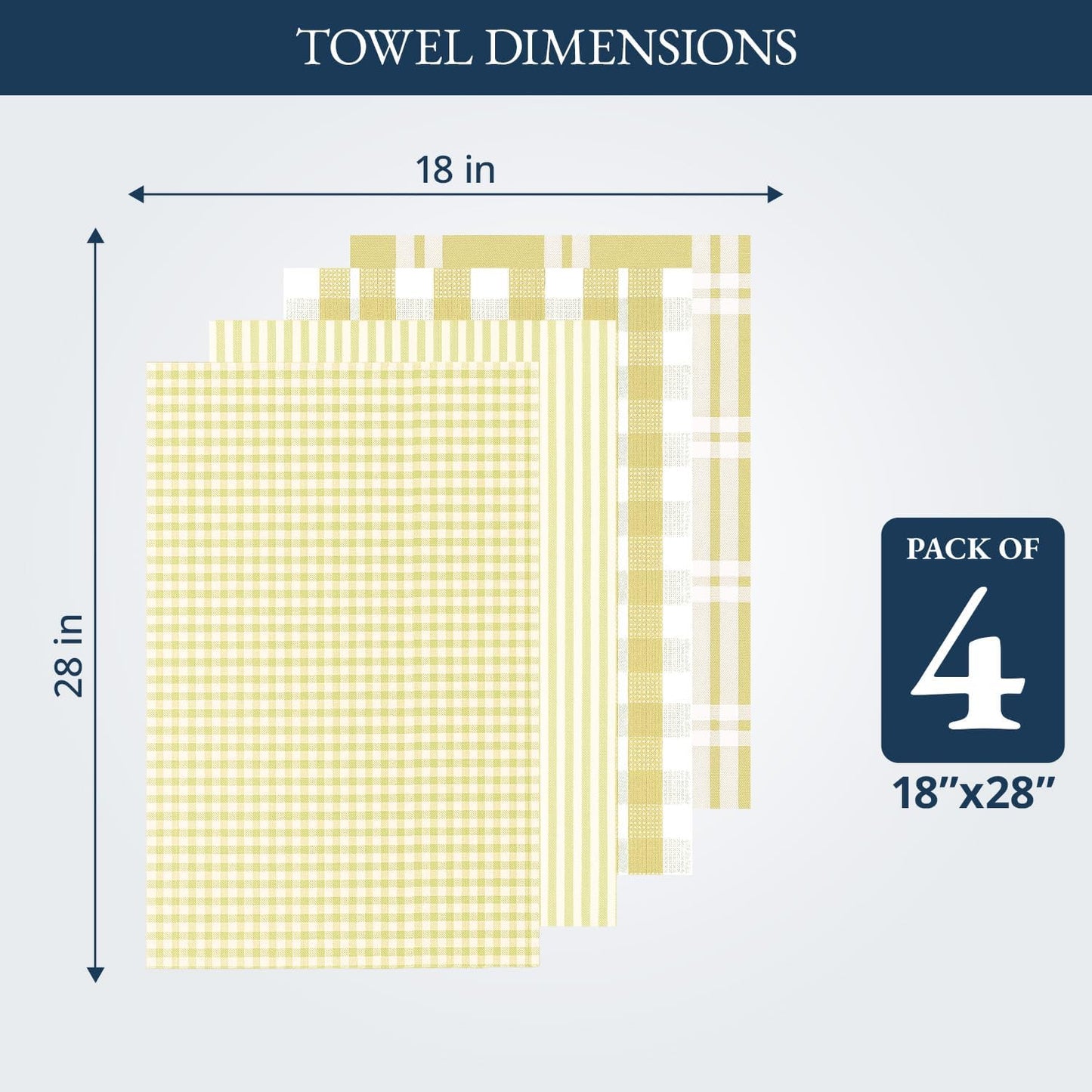 LANE LINEN Cotton Kitchen Towels Set, 4-Pack – Absorbent, Quick-Drying Dish Towels, 18" x 28" - Yellow