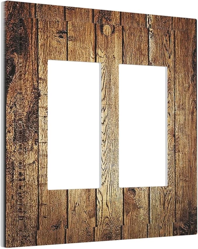 Rustic Brown Wood Natural Wooden Decorative Outlet Covers 2 Gang Double GFCI Rocker Electrical Wall Panels Light Switch Cover Plate for Bedroom Home Decor
