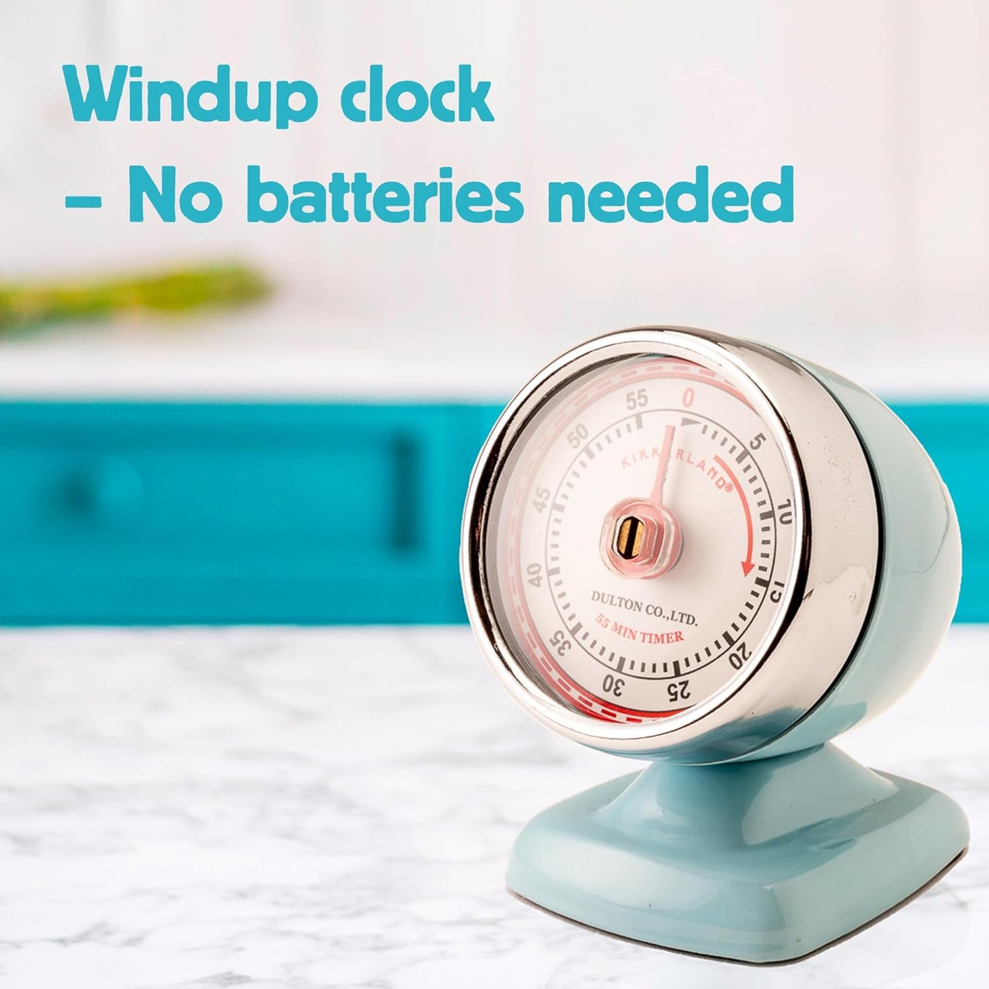 Kikkerland Vintage Streamline Timer – Retro Decor for Home & Kitchen – Windup Timekeeper in Blue