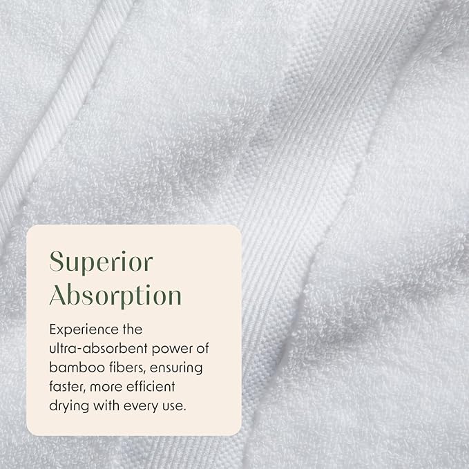 Springtree Home Luxury Bamboo Rayon Bath Towel Set 6 Piece Set | 35% Bamboo Rayon - 65% Zero Twist Cotton | Absorbent Quick-Dry Towels for Bathroom | Oeko-TEX Standard 100 Cotton | White