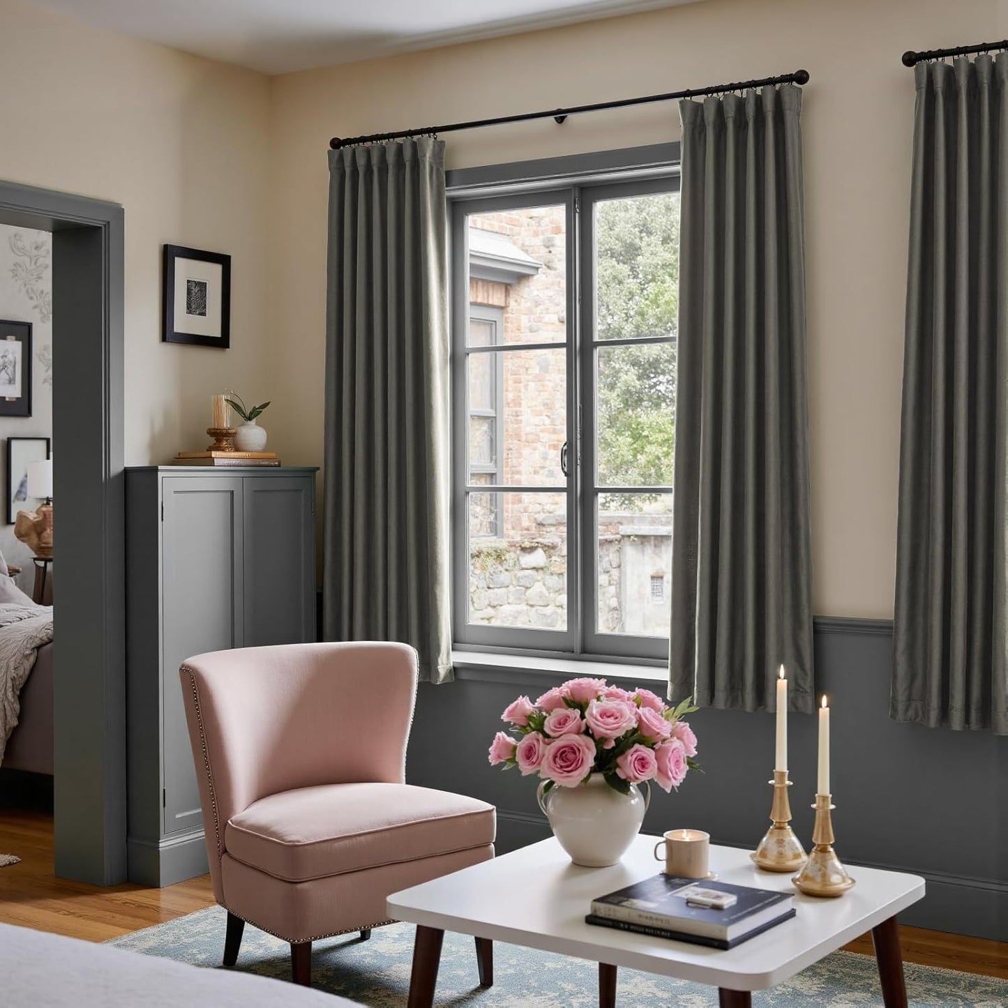 Lazzzy Velvet Grey Curtains 72 Inches Long Thermal Insulated Drapes for Bedroom Living Room Darkening Window Treatments Rod Pocket 2 Panels