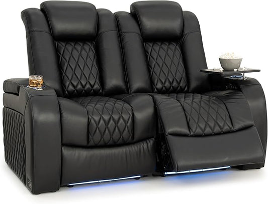 Seatcraft Diamante Zero-Gravity CoolZero Italian Leather Home Theater Seating, Power Headrest, Power Recline, Row of 2 Loveseat, Black
