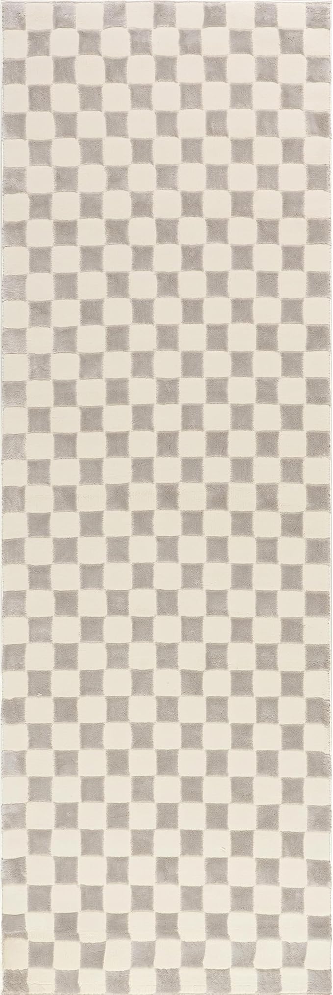 nuLOOM 2'8" x 8' Indoor Area Rug, 100% Recycled PET, Machine Washable, Oeko-TEX Certified, Medium Pile, Pet-Friendly, Alaiya Checkered Cream